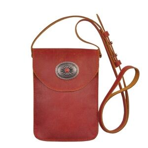 Most Wanted Red Leather Concho Cellphone Crossbody Bag